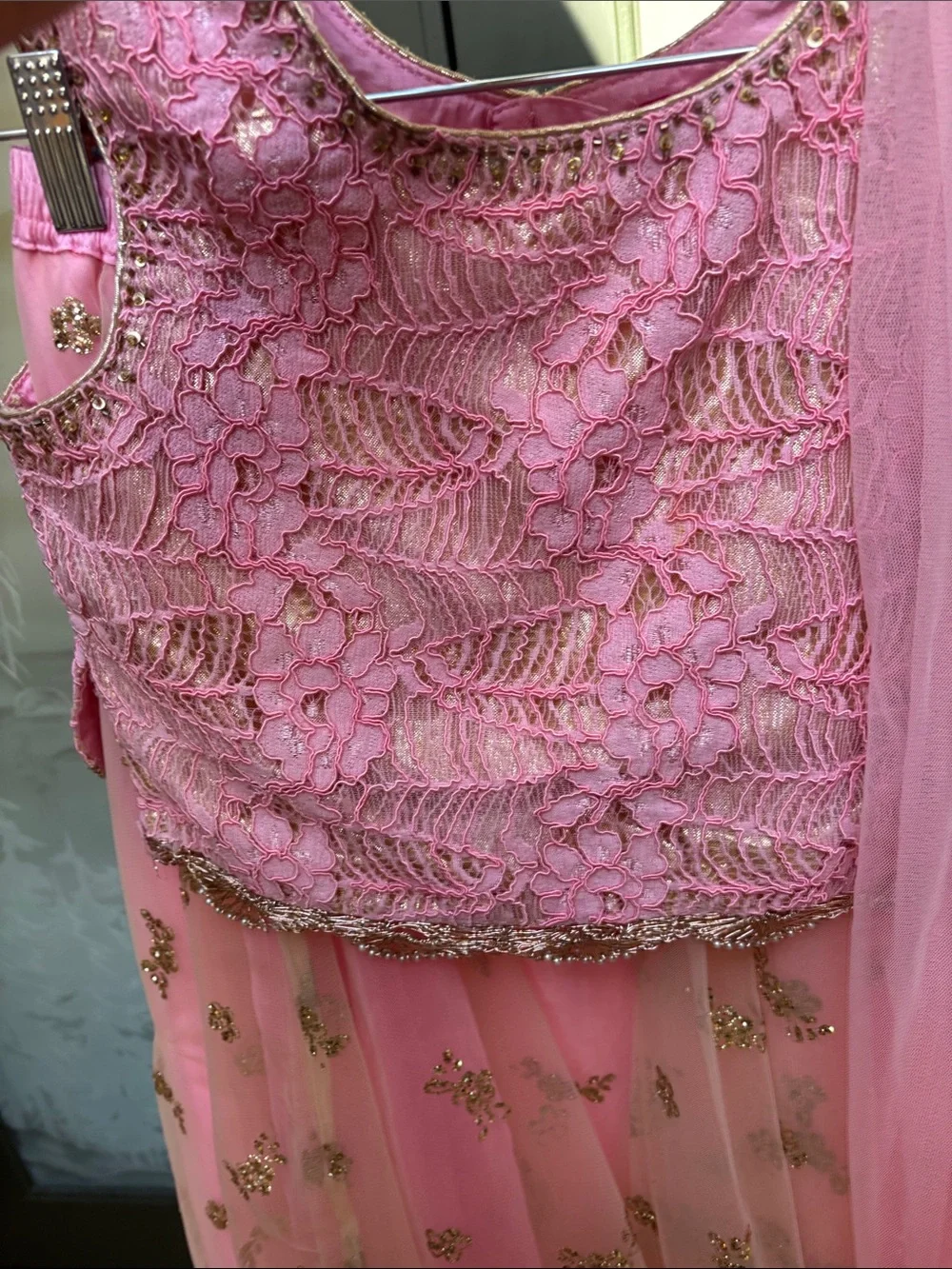 Biba Pink and Gold Girls' Lehenga Choli with Dupatta